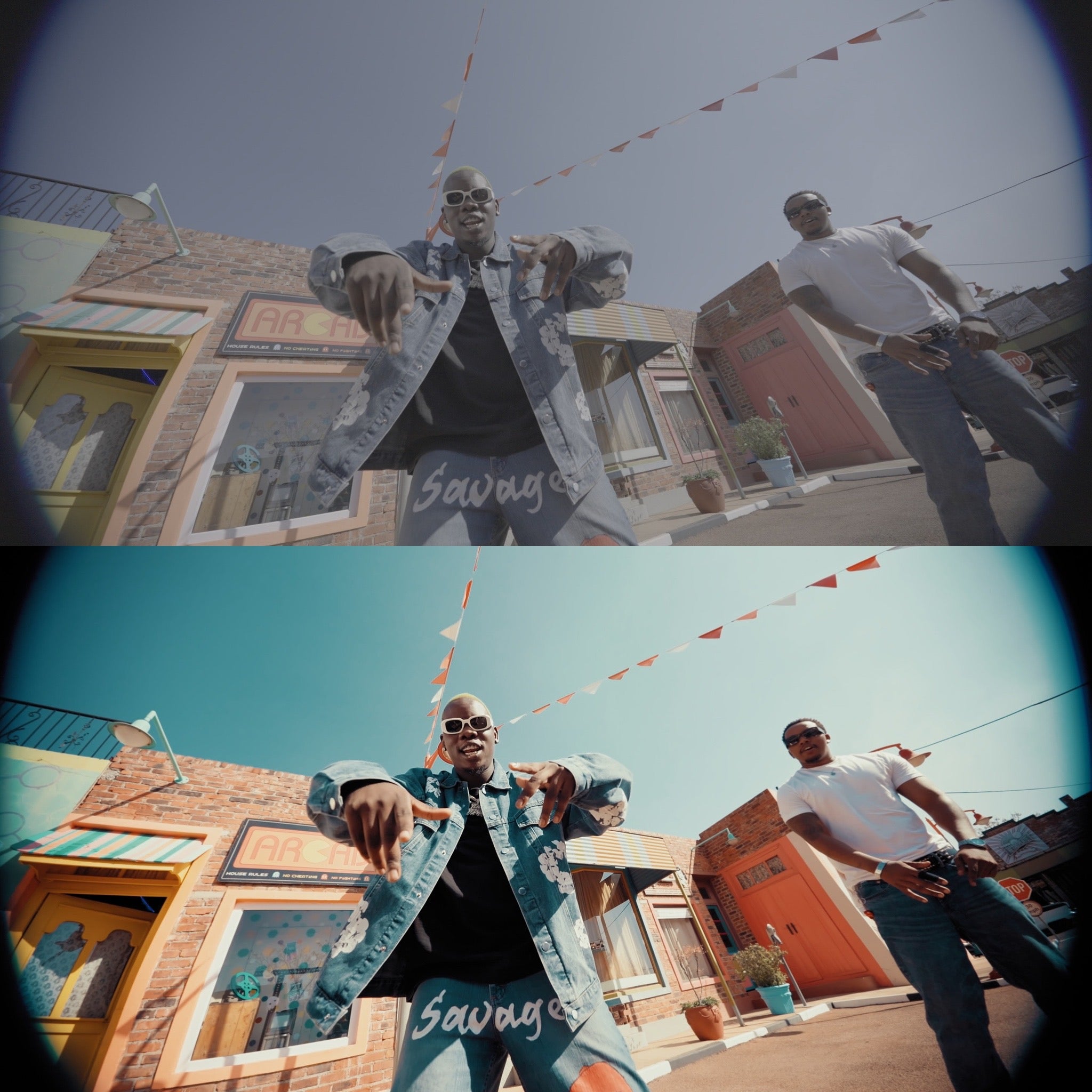 Before and after comparison showing color grading transformation using Goat LUT cinematic preset