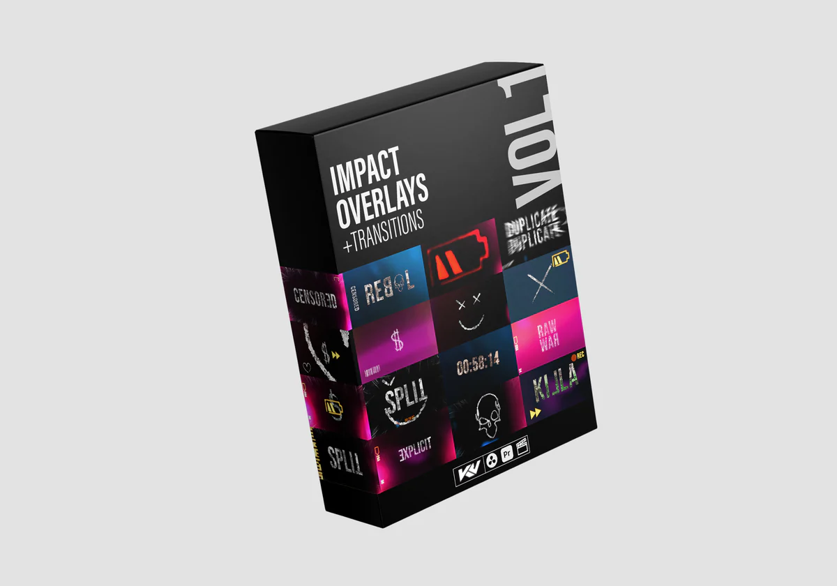 Impact Overlays and Transitions Vol.1 with 50+ drag-and-drop transitions and 40+ animated elements by KW PAX
