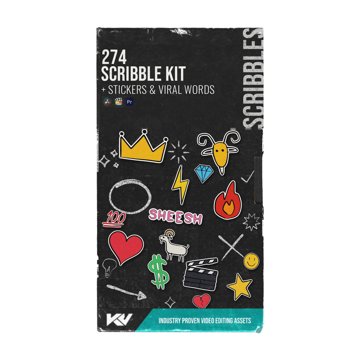 Scribble Kit box: 274 hand-drawn animated scribbles, stickers and viral words